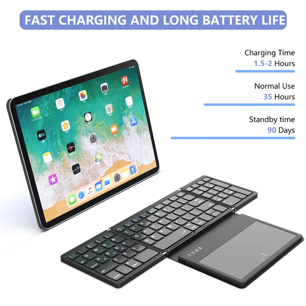 Jomaa Full Size Teclado Bluetooth com Touchpad Teclado Dobrável para Tablet Telefone Teclado Recarregável sem Fio Numberic - Imagem 4
