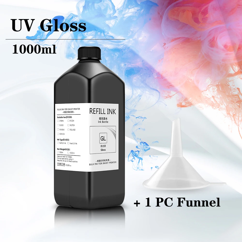 UV Gloss Ink UV Curable Varnish For Epson L800 L805 L1800 1390 1400 1430 R290 R300 DX5 DX7 Printhead 250ml 500ml 1000ml