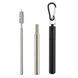 Portable 304 Stainless Steel Retractable Straw Kit with Cleaning Brush (1 Set (Black))