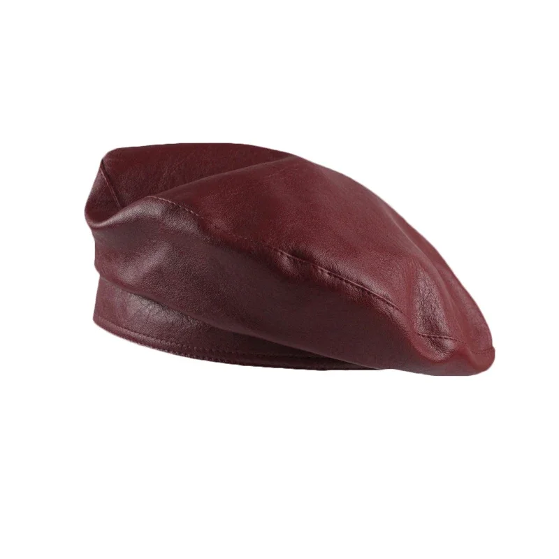 Beret Hat Woolen Beret Fashion Solid Color Beret Women Vintage PU Leather Berets Hats Autumn Winter Lady Elegant Octagonal Cap Caps Panama Hat