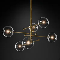 SANDYHA Creative Art Glass Ball Pendant Light Nordic Design Black Gold LED Chandelier for Stylish Living Room Bedroom Home Decor