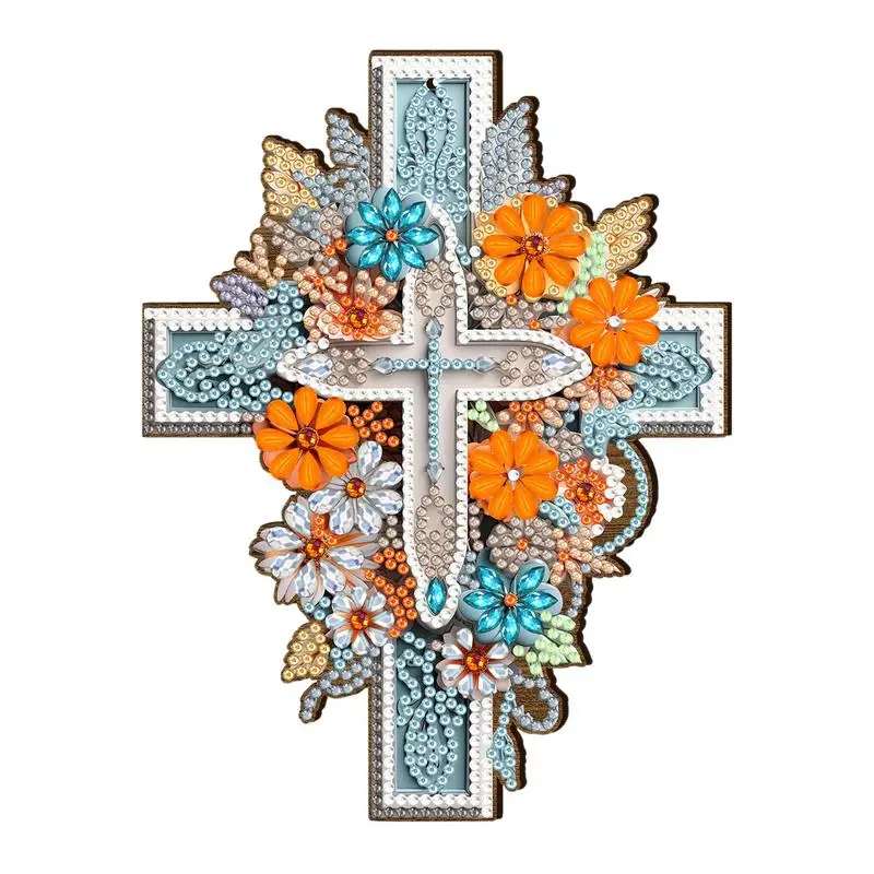 

Cross 5D Crystal Rhinestone Art Cross Shaped Crystal Rhinestone Ornament Mosaic Wall Art Decor Hang Gem Painting Ornament DIY