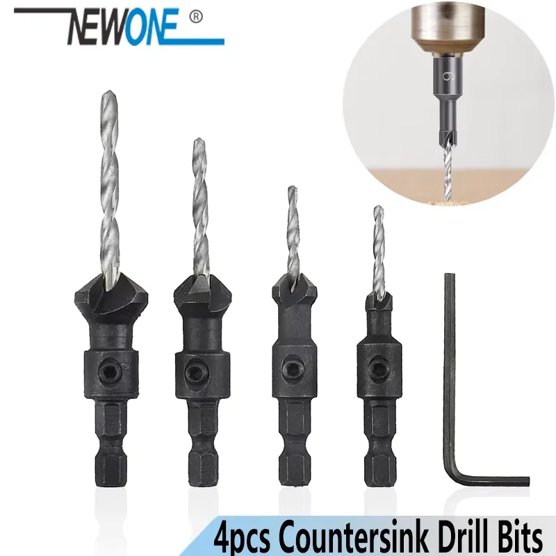 4pc Holzbearbeitung Tapper Sechskantschaft Schraube Senkkopf Bohrer Kegel Bohrer Loch Bohren und Reiben Hardware Werkzeug Set