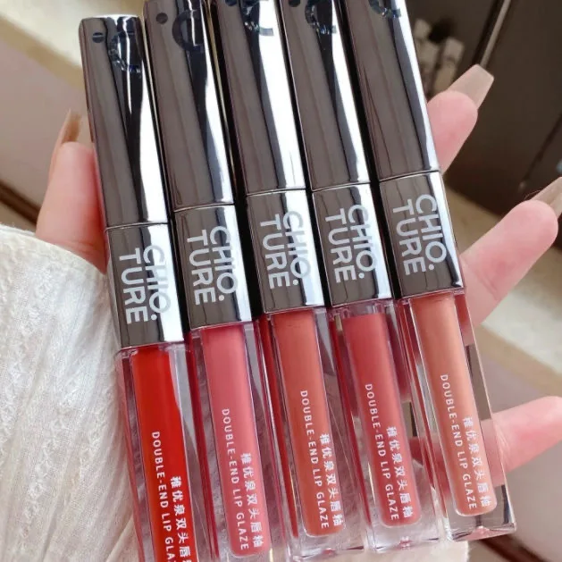 CHIOTURE Double-ended Lip Glaze Mirror Watery Glossy Lip Oil Lip Honey Female Non-stick Cup Lipstick Lip Gloss Non-fading Makeup 6