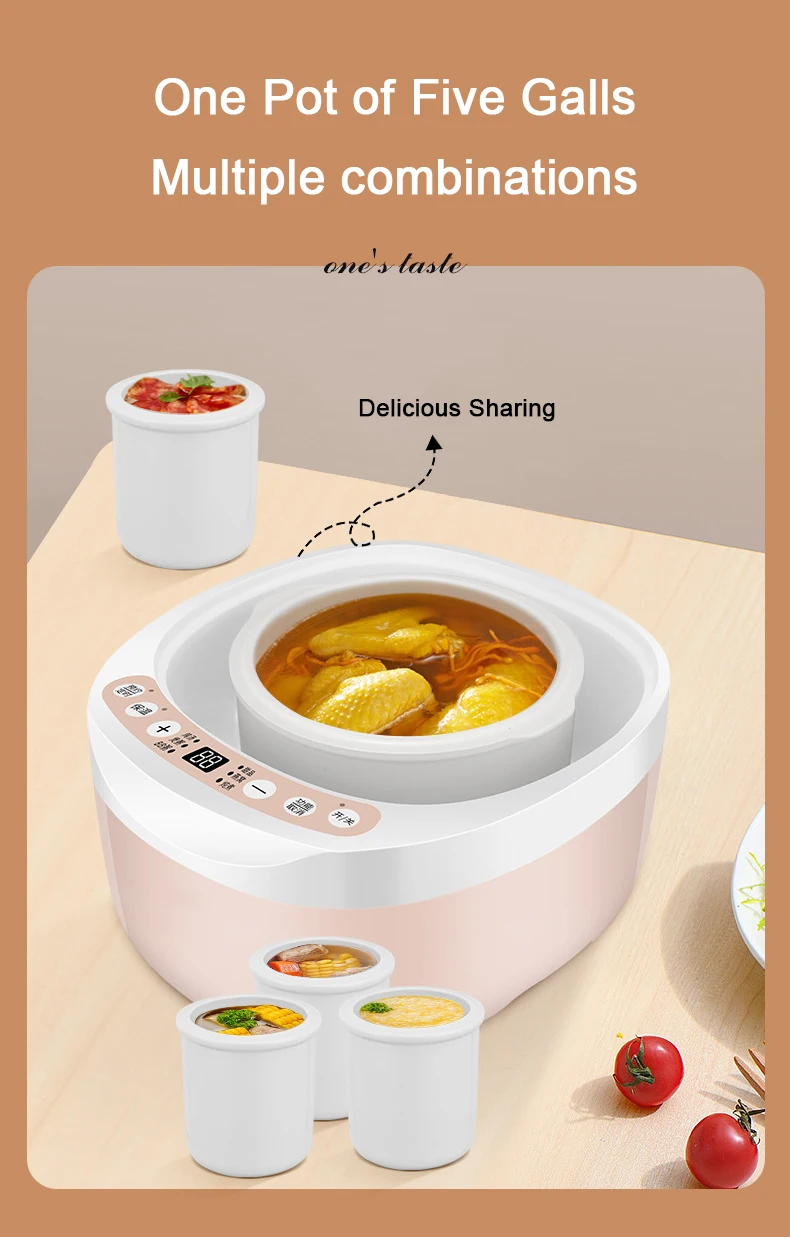 Description Picture 6 of itemDMWD Intelligent Slow Cookers Electric Timing Food Steamer 5 Liner 2L Ceramic Multifunctional Water Stewing Soup Porridge Pots