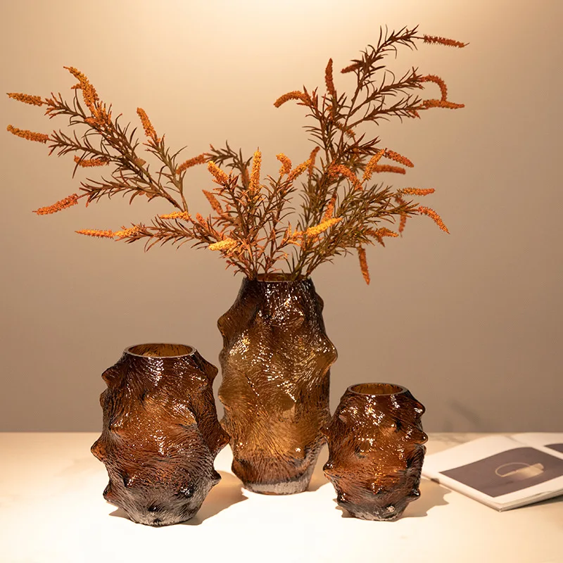 Glass Vase Sea Cucumber Shape Irregular Grain Spine Fold Green Terrarium Hydroponic Accessories Flower Vase Home Decoration 4