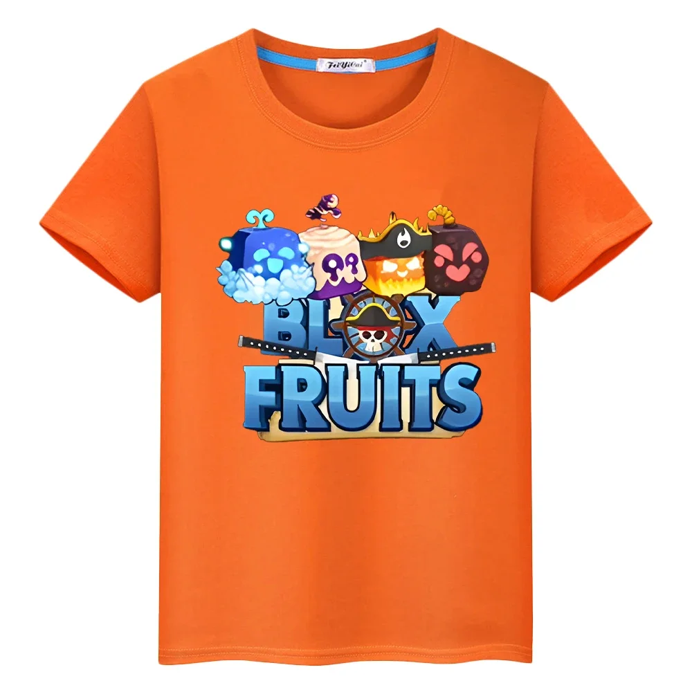 New Game Blox Fruits 100%Cotton t shirt for kids boy 10years anime Tees Short Tops pride tshirt y2k one piece kids clothes girls 4