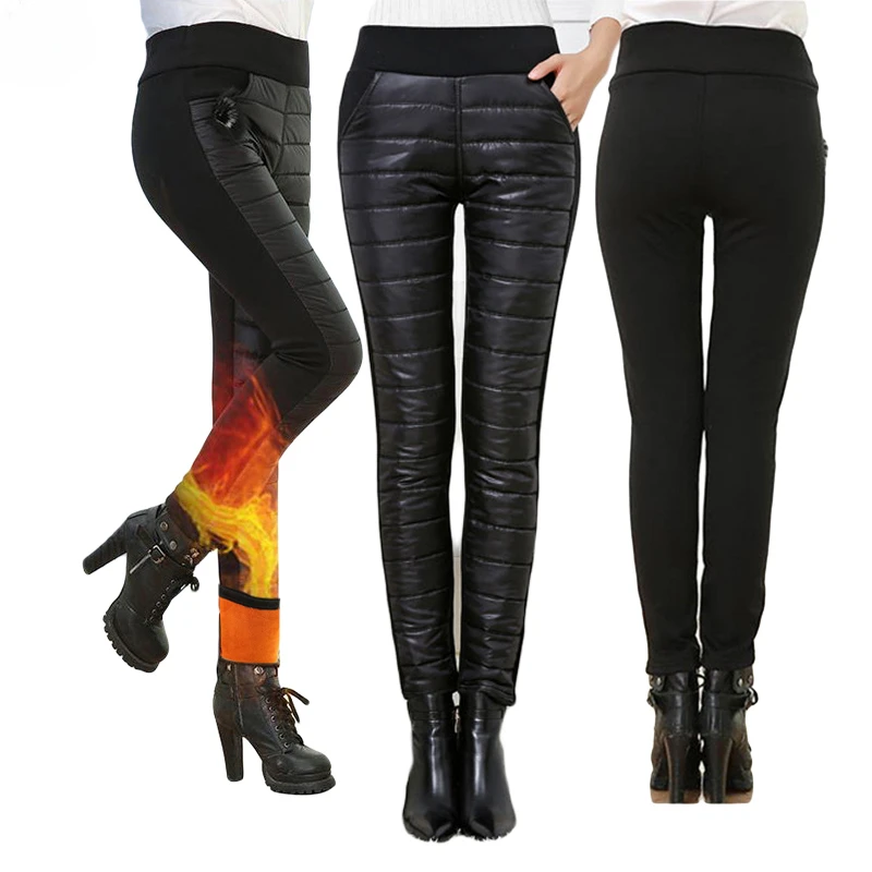 Women Winter Casual High Waist Down Cotton Pantalones Thicken Warm Pencil Pants Big Size 4xl Slim Velvet Lined Leggings Spodnie