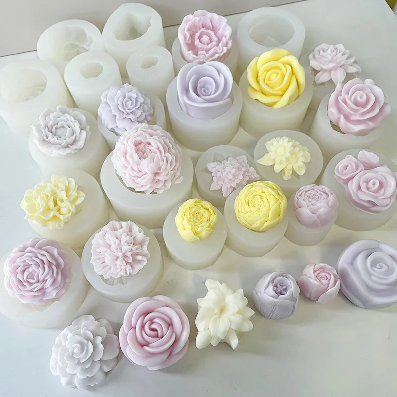 Romantic Rose Flower Candle Making Tool Tulip Resin DIY Soap Silicone Mold Lotus Chocolate Peony Cake Decor Valentine's Day Gift
