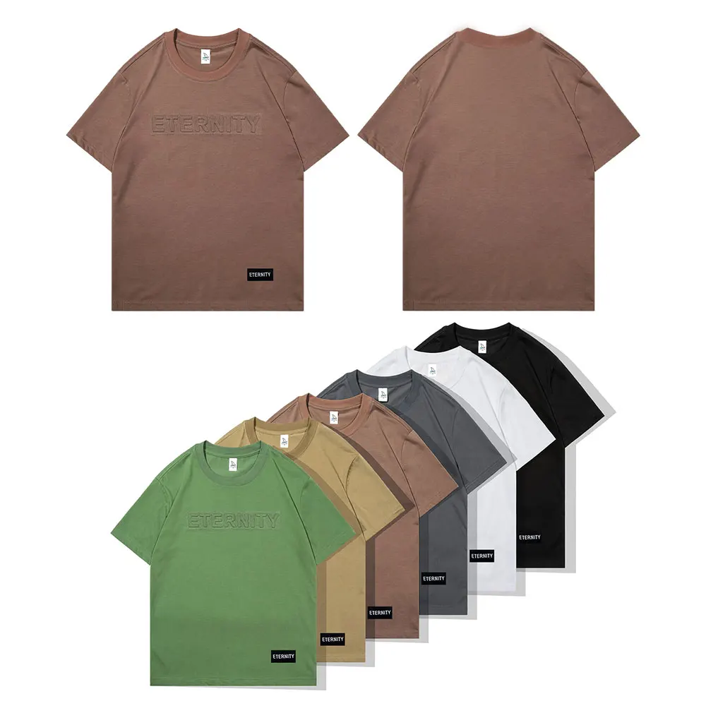 

Fashion Trend Breathable Solid Color Round Neck 100% Cotton Short Sleeve Top Loose Comfortable Letter Print Men's Casual T-shirt