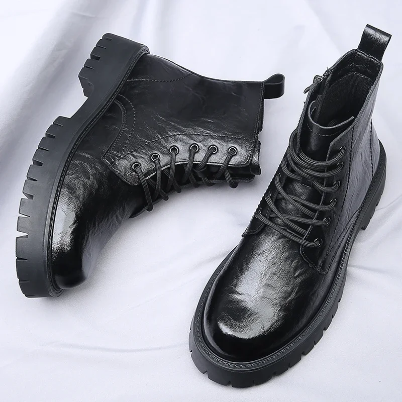 

Street Fashion Men's Motorcycle Boots Versatile Casual High Top Shoes Men's Genuine Leather Business Boots Classic Short Boots