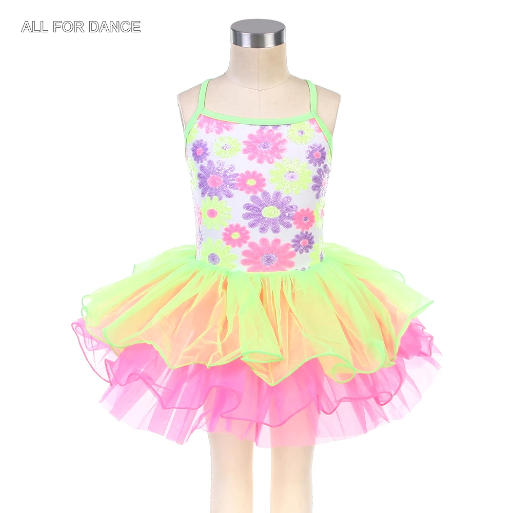 

15016 New Arrival Child Sequin Ballet Tutu Green with pink Jazz/Ballet/Tap Dance Costumes Kids Dancing Dress