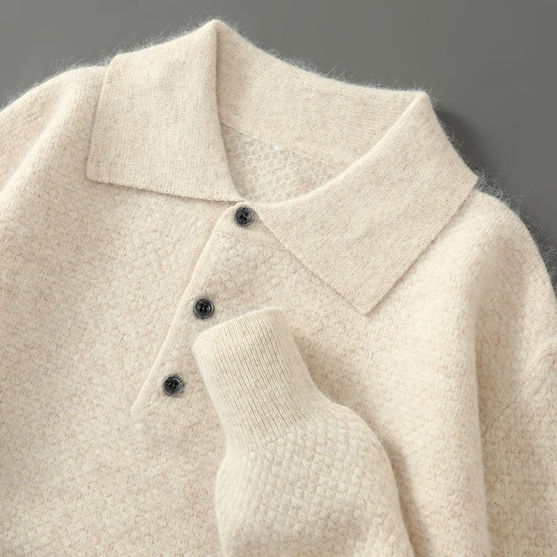 DjzDsm Maglione da uomo con colletto polo in cashmere visone 100% maglione da lavoro casual in cashmere nuovo maglione lavorato a maglia autunno e inverno 2