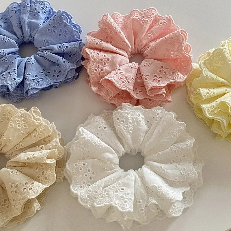 Scrunchies in pizzo oversize per le donne Fasce elastiche per capelli Supporti per coda di cavallo Cravatta per capelli solidi Elastici per capelli Accessori per capelli da donna