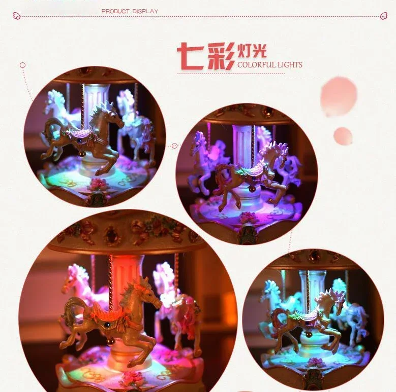 New Resin Carousel Music Box Decor LED Flash Lights Creative Birthday Valentine's Day Gifts for Girl Friend Kids Christmas Gifts