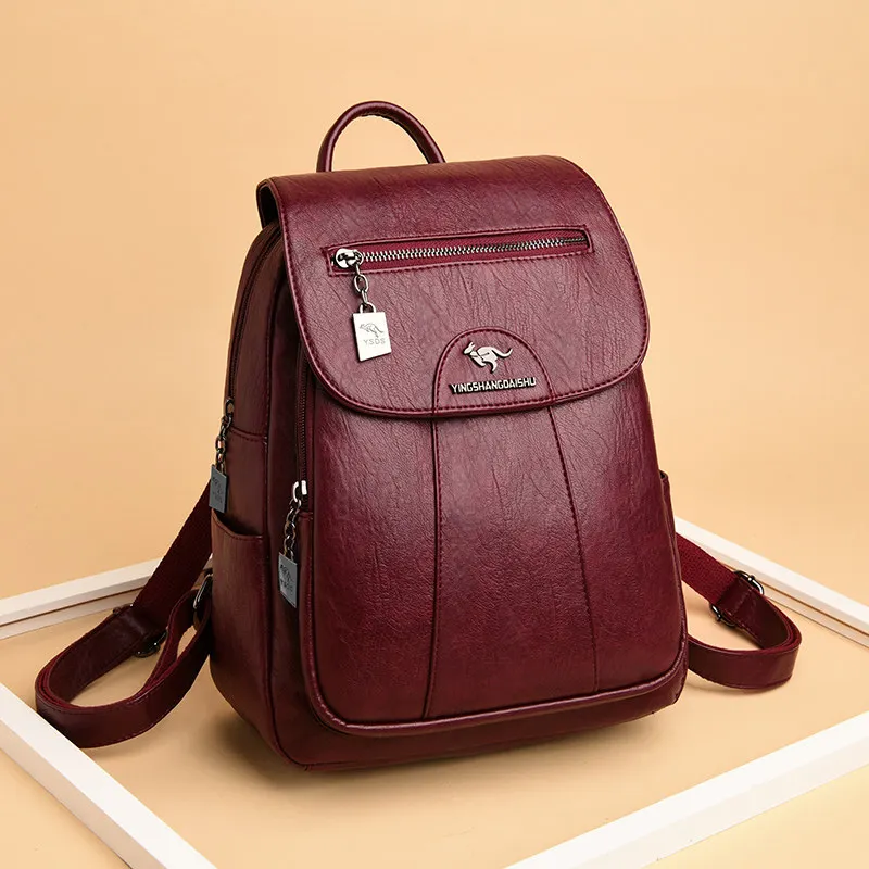 Vintage Leather Women's Backpack Fashion Travel Backpack Trendy Student School Bags For Girls Mochila Female Shoulder Bags