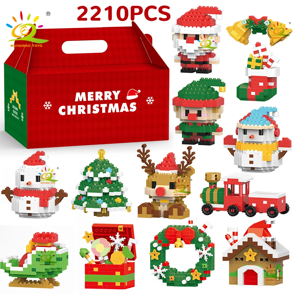HUIQIBAO Kinder Mini Weihnachtsbaum Weihnachtsmann Schneemann Modell Micro Ziegel Baustein DIY Elch Ziegel Spielzeug für Erwachsene Geschenk