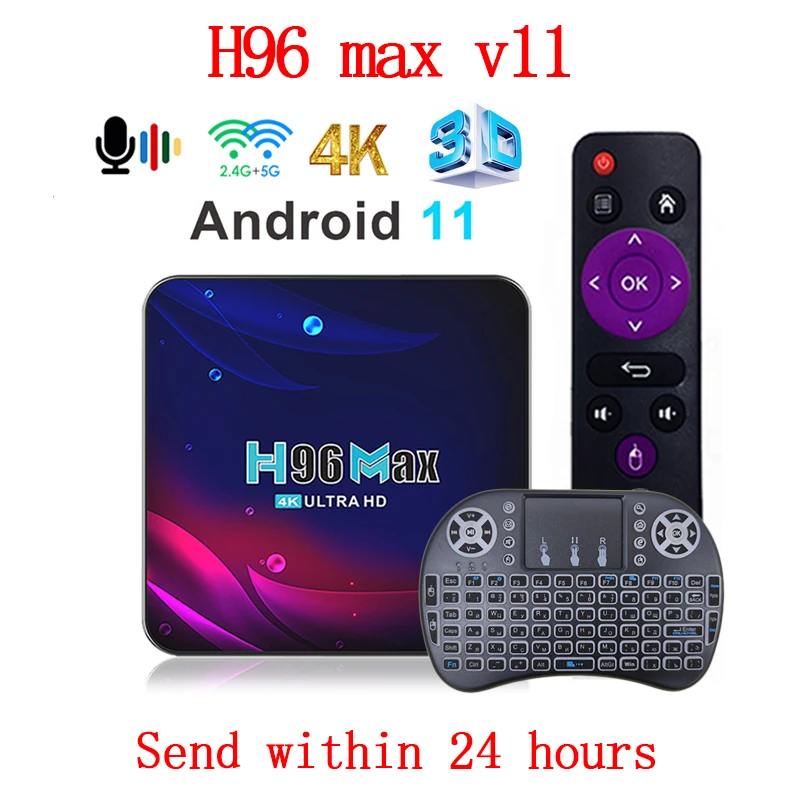 H96 Max V11 4K Smart TV Box Android 11.0 Media Player con control remoto,  RK3318 Quad