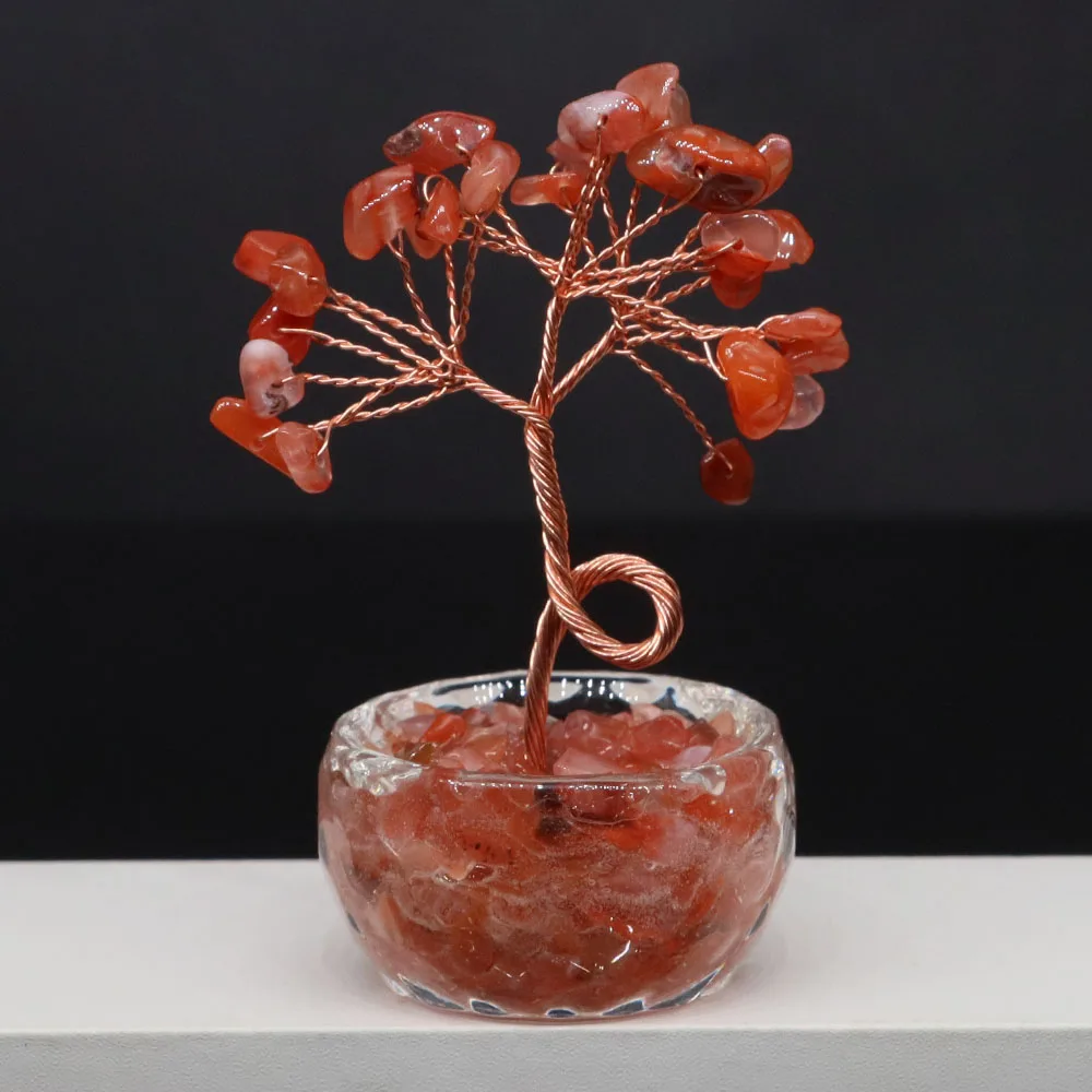 Natural Crystal Lucky Tree Copper Wire Winding Amethyst Gravel Home Office Room Feng Shui Decoration Crafts Money Trees