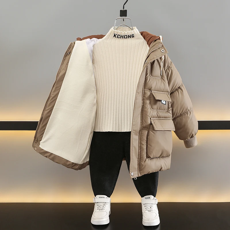 Veste d'hiver pour bébé garçon, nouvelle couleur unie, bouton en peluche, capuche chaude, fermeture éclair, coton, vêtements d'extérieur_voghion.com