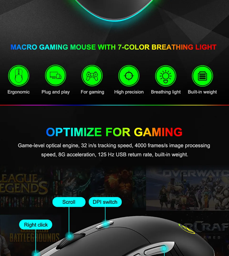 Imice X6 High Configuration USB Wired Gaming Mouse 6400 DPI Optical Mouse, Gaming Luminous Colorful RGB Programmable 6D Mouse X6 computer mouse