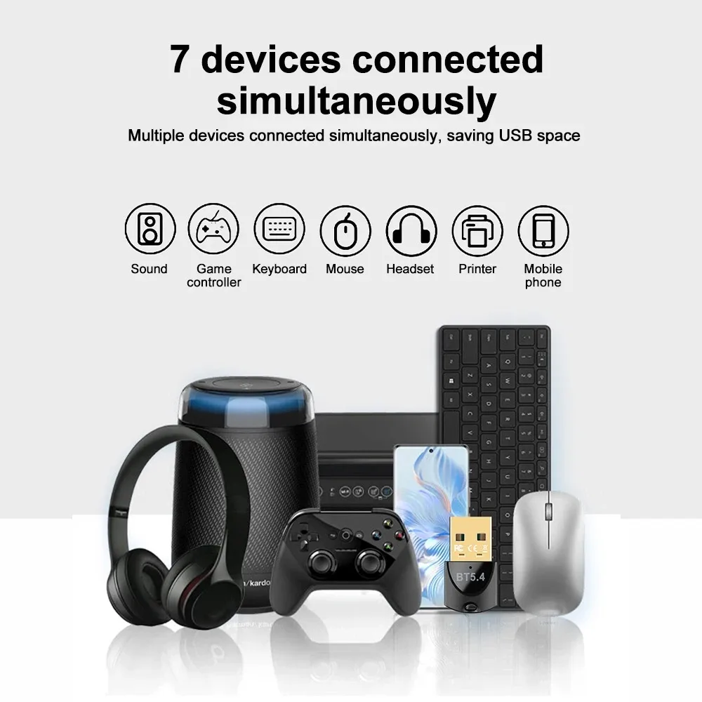 KEBIDU USB 무선 블루투스 어댑터 블루투스 5.4 어댑터 USB 송신기용 무선 마우스 키보드 음악 오디오 수신기 , USB Wireless Bluetooth Adapter Bluetooth 5.4 Ad