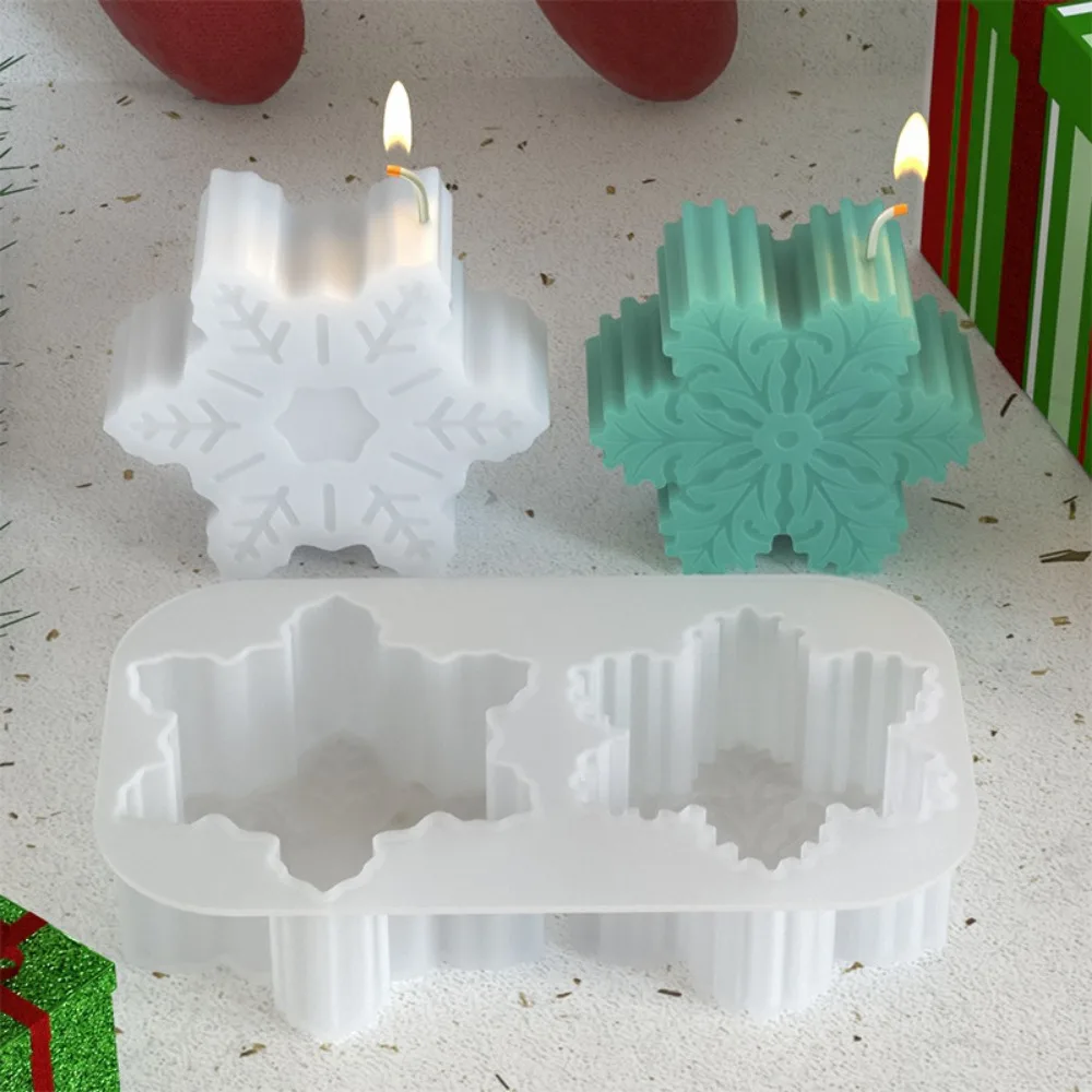 Description Picture 5 of item2 Holes Beautiful Snowflake Candle Making Set Relief Flower Handmade Soap Silicone Moulds Christmas Gypsum Molds Chocolate Gifts