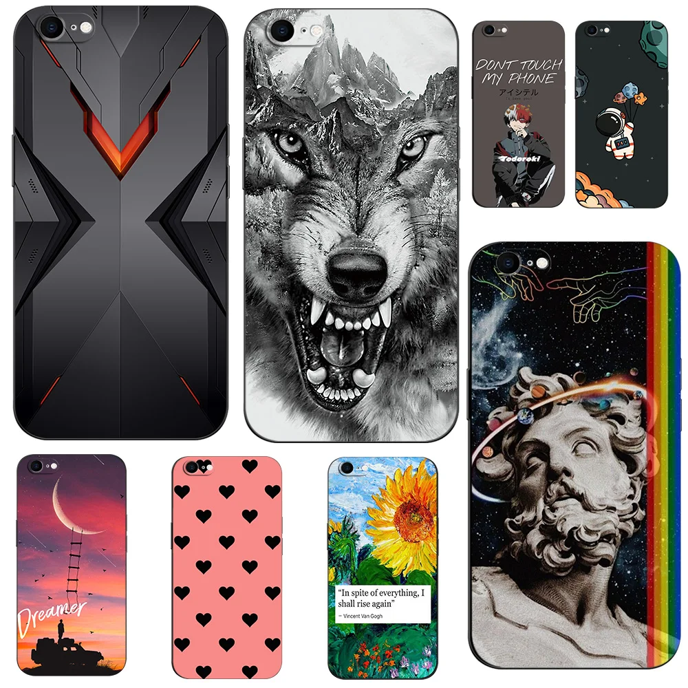 Per Iphone 5 S 5 S Se 2016 4.0 "Custodia Per Telefono Su Apple Iphone 6 S 6 S Plus Funda Bumper Custodia In Tpu Nero Wolf Dog Flowers Retro