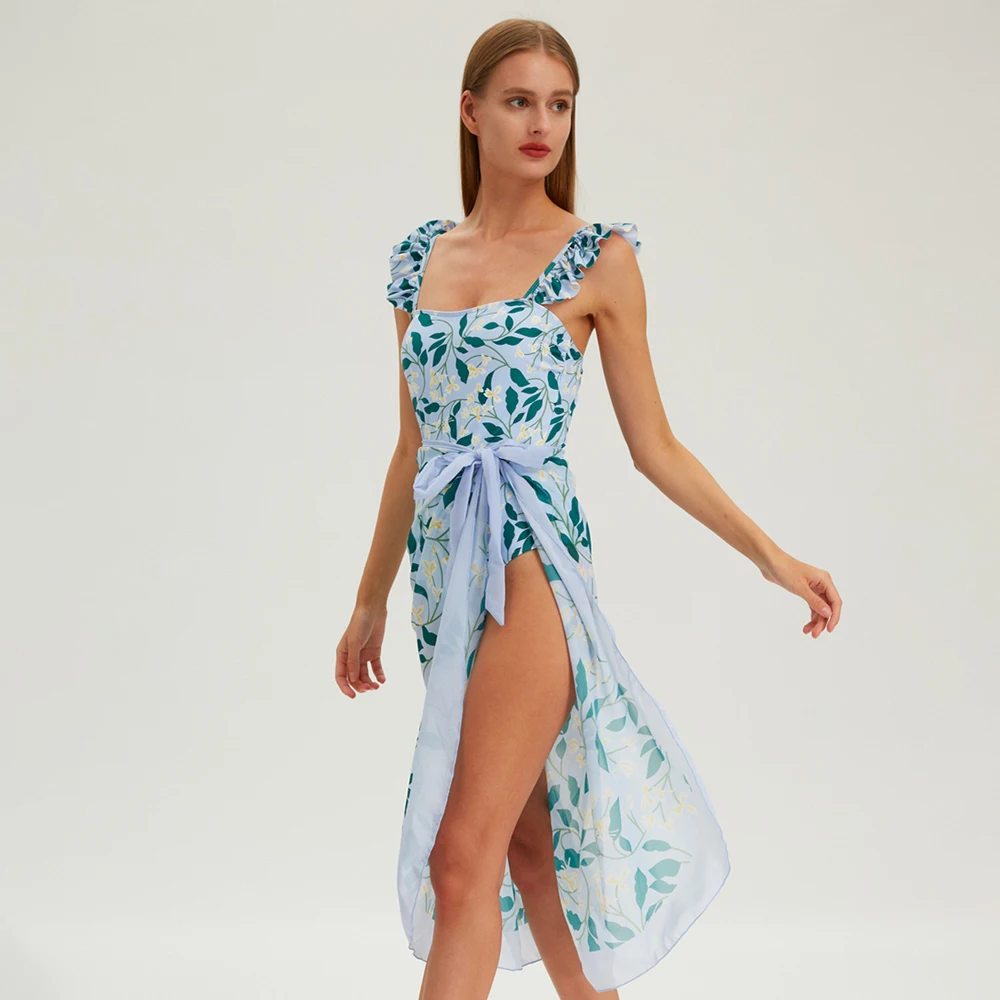 2024 New Fashion Women Cover Swimsuit Retro Print Deep V Gorgeous Red And One-Piece Suit With Swimwear Summer Beach Wear