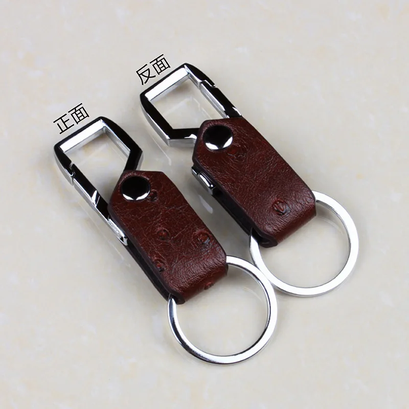 Zinc Alloy Keychain Compact Key Organizer Premium Keychain with Ostrich Texture Genuine Leather Key Holder