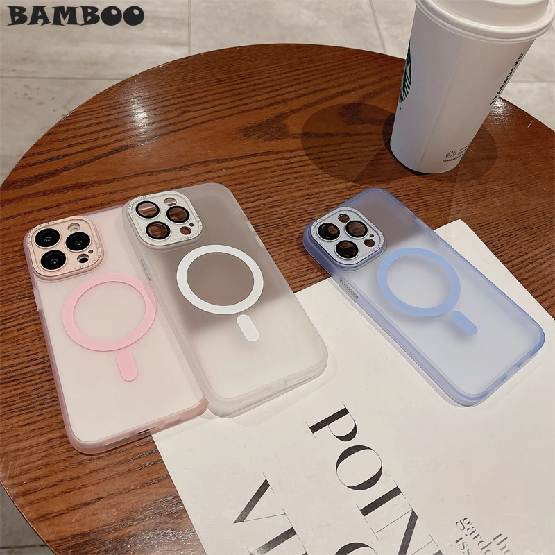 

Fashion Matte Clear Metal Camera Protection With Lens Film Phone Case for iPhone 14 Plus 13 12 11 Pro Max Magsafe Magnetic Cover