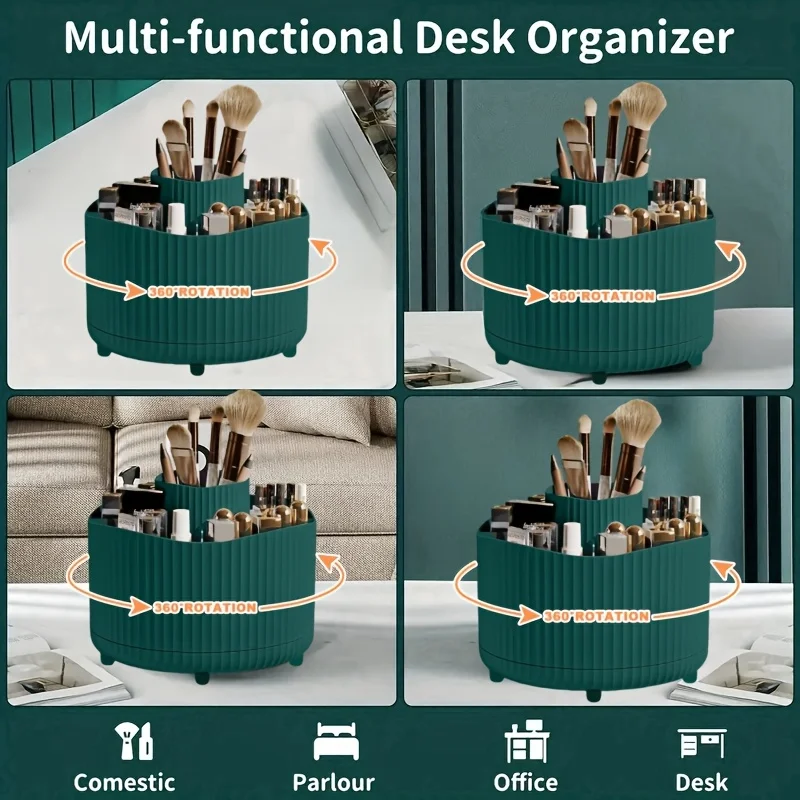 360-Grad Drehbarer Make-up Organizer mit 5 Fächern, Eleganter Gestreifter Vielseitiger Halter für Kosmetik, Pinsel und Bürobedarf – Detail 4