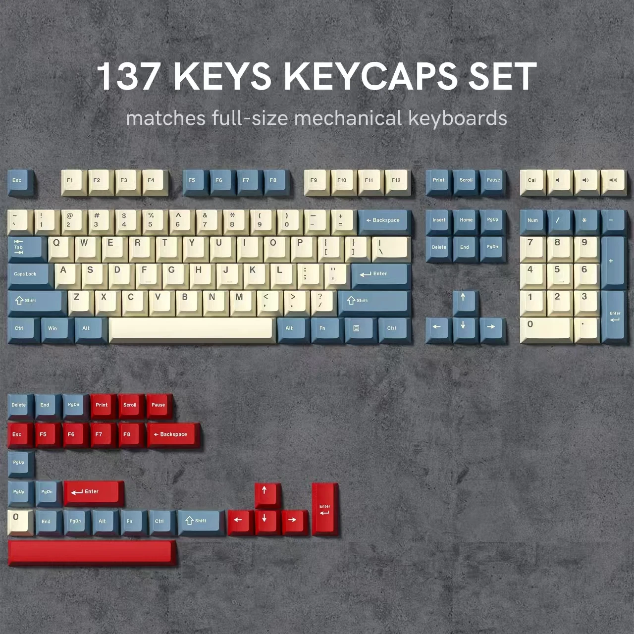 JakeTsai 137 PBT Keycaps, XDA Keycaps Sublimation Stained Honey Cherry Profile Compatible Pour Cherry MX Switches Claviers Mécaniques