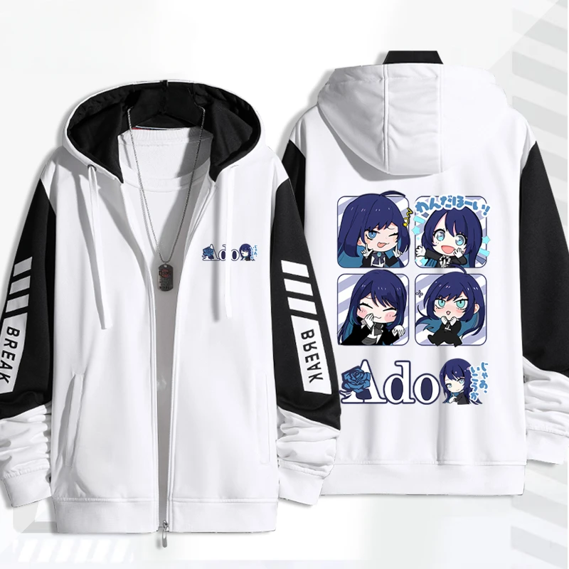 Singer Ado Cartoon Print Zip Up Hoodie Women Men Harajuku