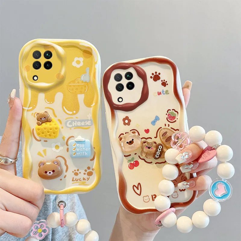 Cream Cake 3D Cartoon Cute Bear Bracelet Wave Phone Case Cover