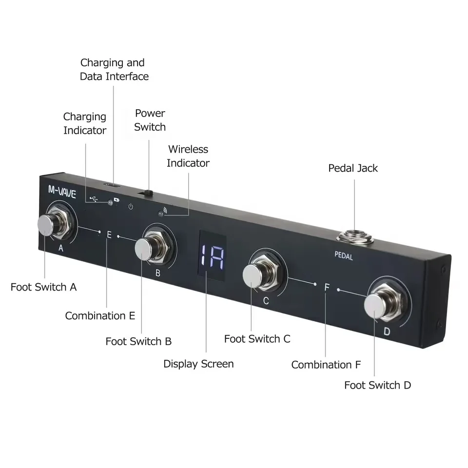 M-VAVE Chocolate MIDI Controller BT Rechargeable 4 Buttons MIDI Controller Pedal APP Control With Wireless Transmission System