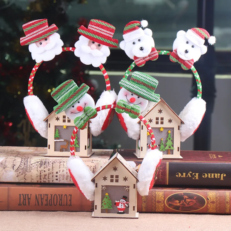 

Christmas Headbands Cartoon Santa Snowman Elk Bear Warm Earmuffs Headband Headwear Children Xmas Party Gifts Hair Accessories