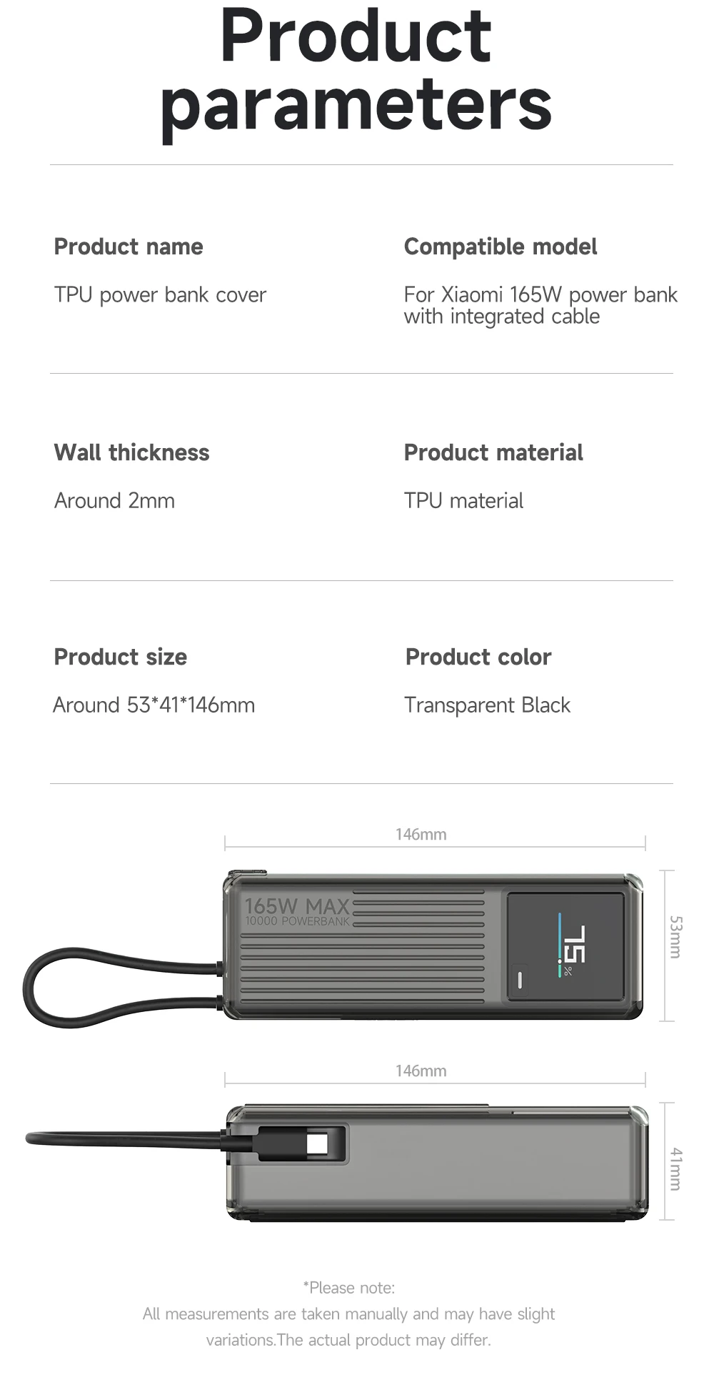 Sikai TPU-Hülle für Xiaomi, integriertes Kabel, Powerbank, 10000 mAh, 165 W, PB1165MI, tragbare, stoßfeste Reise-Aufbewahrungshülle – Detail 9