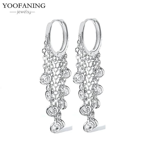 YUXINTOME 1 PC 925 en argent Sterling aiguille d'oreille coloré Zircon chaîne gland boucles d'oreilles pour les femmes deux trous boucle d'oreille bijoux A45