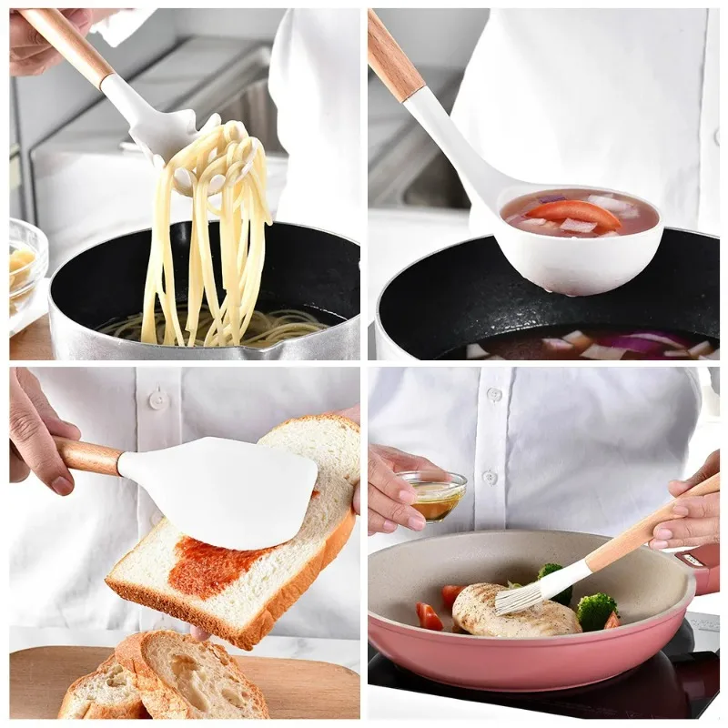Premium Heat-Resistant Silicone Kitchen Utensil Set - Turner, Tongs, Spatula, Spoon, Brush, Whisk, Dishwasher Safe