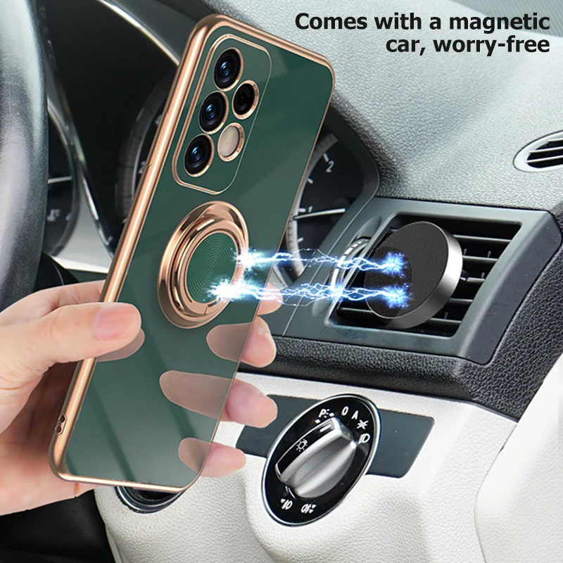 Plating Case For Samsung Galaxy A54 A53 A52 A52S A34 A24 A14 A53 A73 A72 A32 A13 5G A 53 Magnetic Cover With Ring Holder_voghion.com