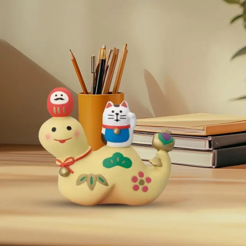 Snake Year Fortune Cat Ornament Small Resin Sculpture Chinese New Year Lucky Cat Crafts Spring Festival Home Garden Decoration