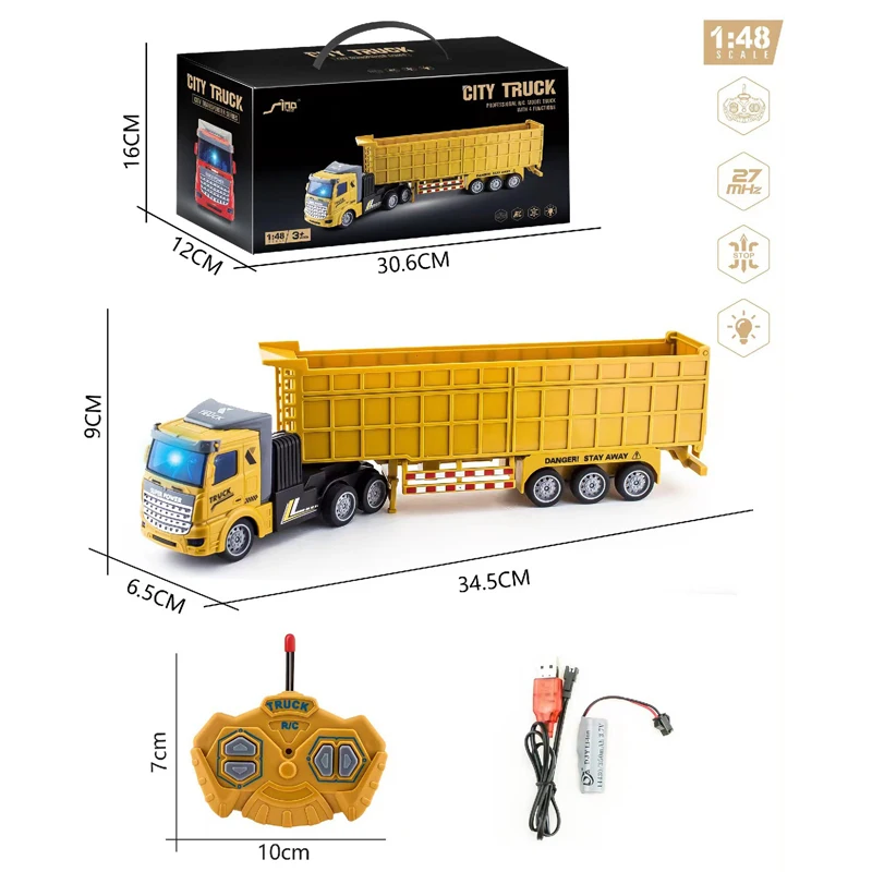 1:48 RC Car Toys for Boys Remote Control Truck Heavy-Duty Transporter Container Truck Electric Enginner Vehicle Childern Gift 3