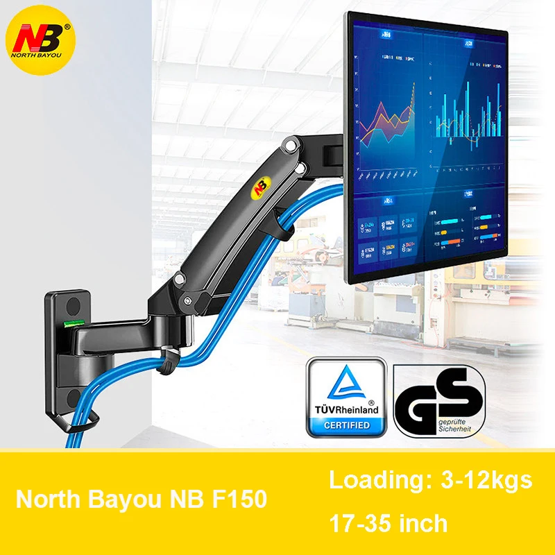 North Bayou NB F150 Gas Spring 17-35 inch LED TV Wall Mount Monitor Holder Ergonomic Mount Arm Max. VESA 100*100mm Load 3-12kgs tv wall mount bracket monitor holder stand monitor holder mount tv wall mount