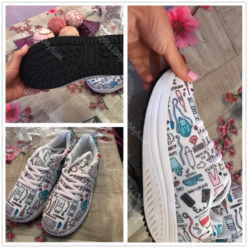 Spring Autumn Women's Swing Shoes Mesh Woman Platform Footwear Female Nurse Shoe Medical ECG Medicine Print Sneakers