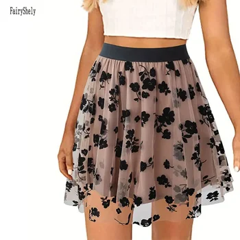 Fairyshely Sexy Pink  Mesh Pleated Mini Skirt Women 2026 Summer High Waist Club Short Skirt Y2k Gothic Girl A Line Floral Skirt 1