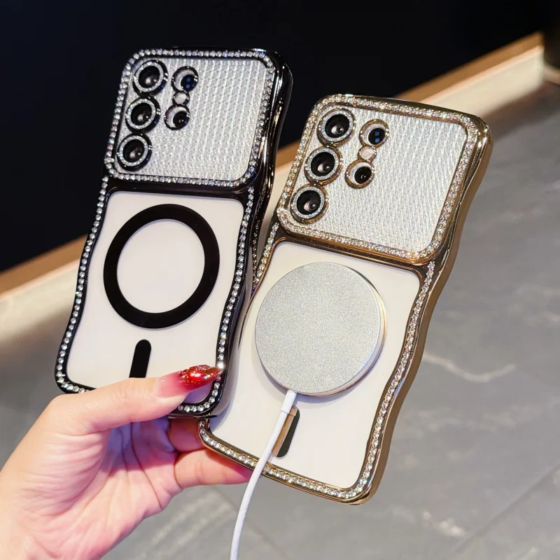 Luxury Bling Glitter Diamond Phone Case with Magnetic Lens Film Protection Cover