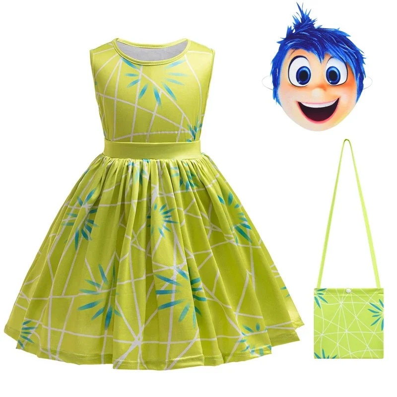 Happy Role-playing Costume From Inside Out Princess Dress wig mask Children's Girl Halloween Carnival Happy Birthday Dress Up girls dress princess costume kids clothes