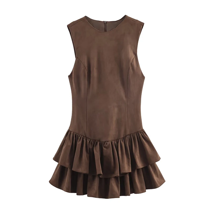 Chic Elegant Ruffles Short Dress Woman 2025 New Fashion Sueqe Sleeveless Mini Dresses For Women Slim Party Dresses ﻿