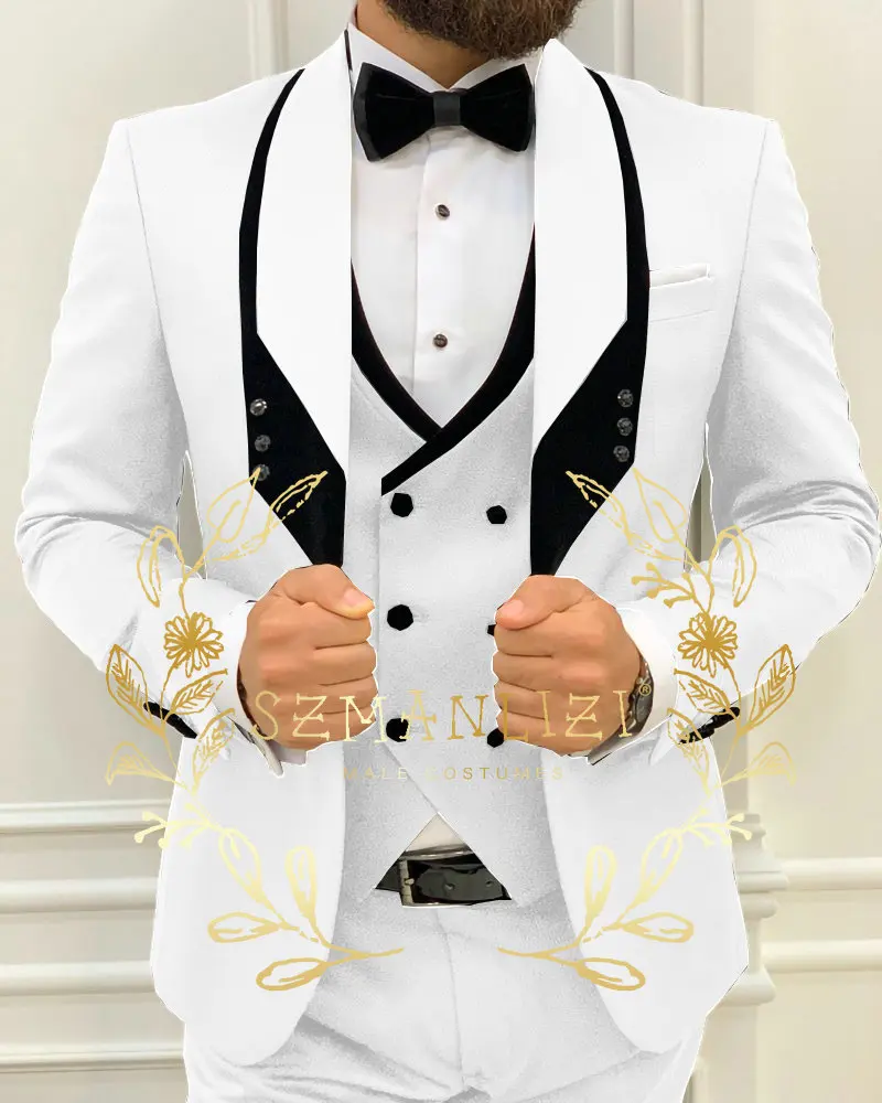 Men Suit 3 Piece Tuxedo Shawl Lapel Groomsmen Wedding Suits Set Fashion Men Business Blazer Jacket Pants Vest mens suit